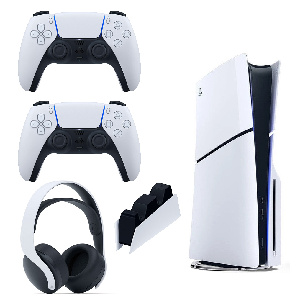 کنسول بازی سونی PlayStation 5 Drive Slim ظرفیت یک ترابایت همراه با یک دسته اضافه و پایه شارژر و هدست